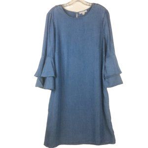 beachlunchlounge Chambray Double Bell Ruffle Sleeves Dress Size Large